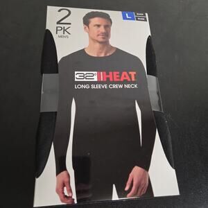 Men Top Long Sleeve 32 Degree Heat Crew Neck 2 Pack Thermal Baselayer Tee Size L